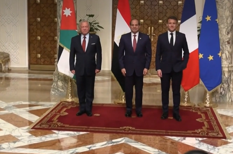 King Abdullah of Jordan discusses Gaza during summit with Egyptian, French presidents in Cairo