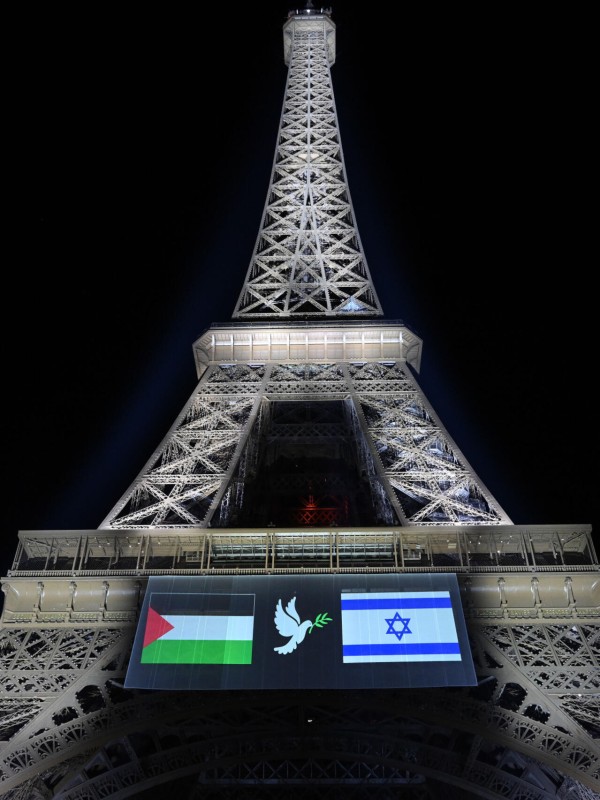 Eiffel Tower Illuminated with Palestinian and Israeli Flags in Symbolic Call for Peace