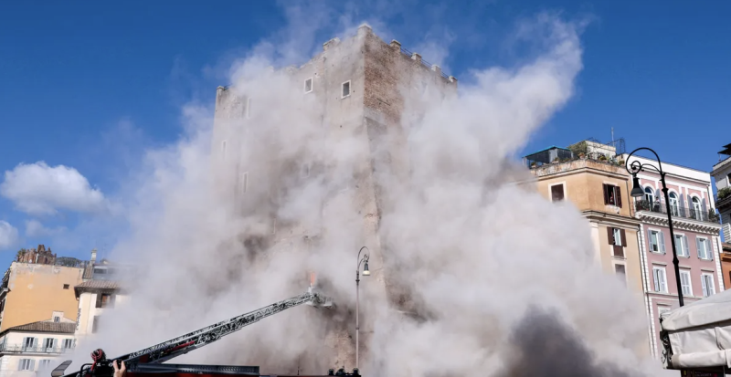 Worker trapped under collapsed medieval tower in Rome dies